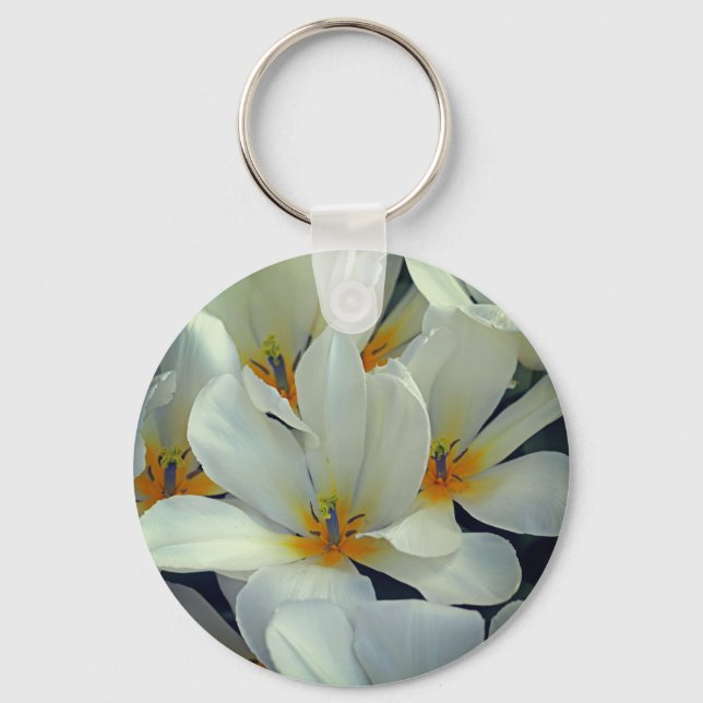 Chaveiro Flores brancas e amarelas fecham (Frente)