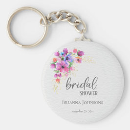 Chaveiro Flores Brilhantes Folhagem Dourada Chá de Noiva