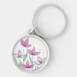Chaveiro Flores Caprichosas em Aquarela Rosa
