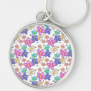 Chaveiro flores coloridas arco-íris brilhantes abelhões flo
