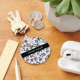 Chaveiro Flores coloridas, fundo azul, preto