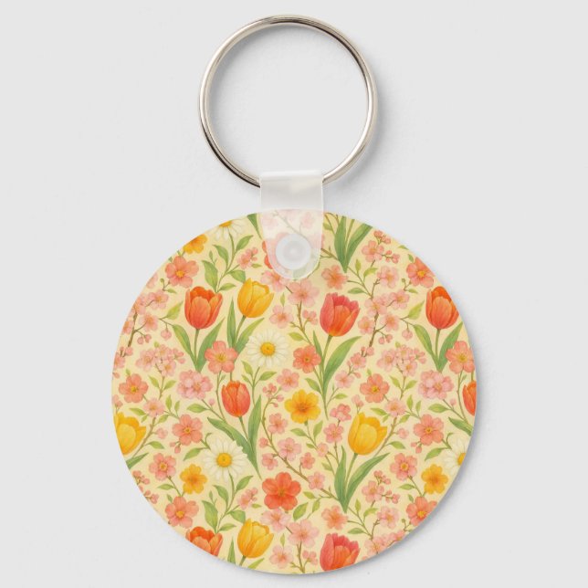 Chaveiro Flores com padrão fofo de Páscoa/primavera (Frente)