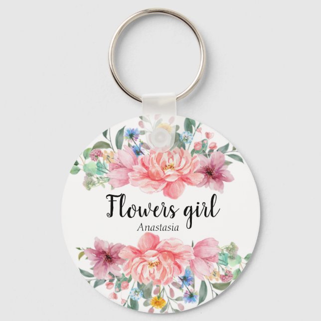 Chaveiro Flores Cor de Água Moderna Rosa (Frente)