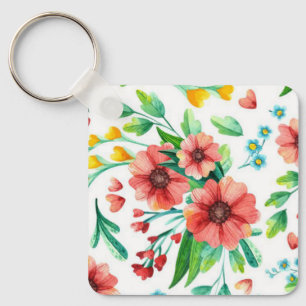 Chaveiro Flores Cor-de-Rosa Pintadas à Mão Padrão Floral-23