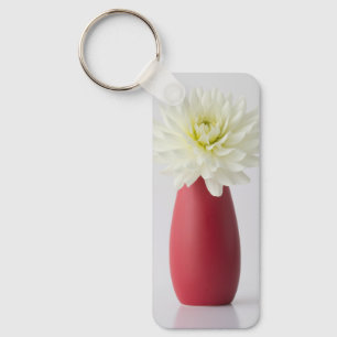 Chaveiro Flores Dália Branca em Vaso Vermelho