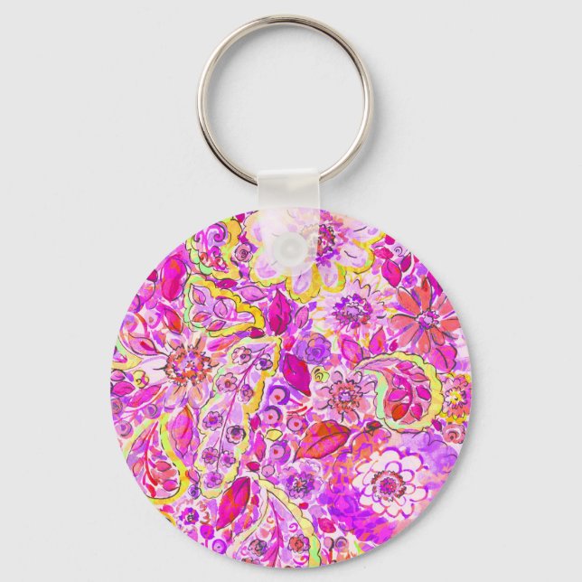 Chaveiro Flores-de-abstrato-cor-de-rosa (Frente)
