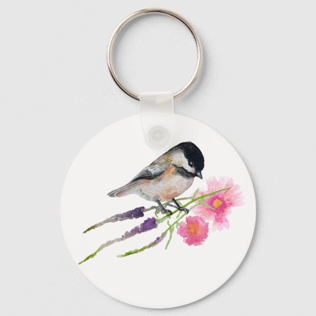 Chaveiro Flores de Aves Chickadee (Frente)