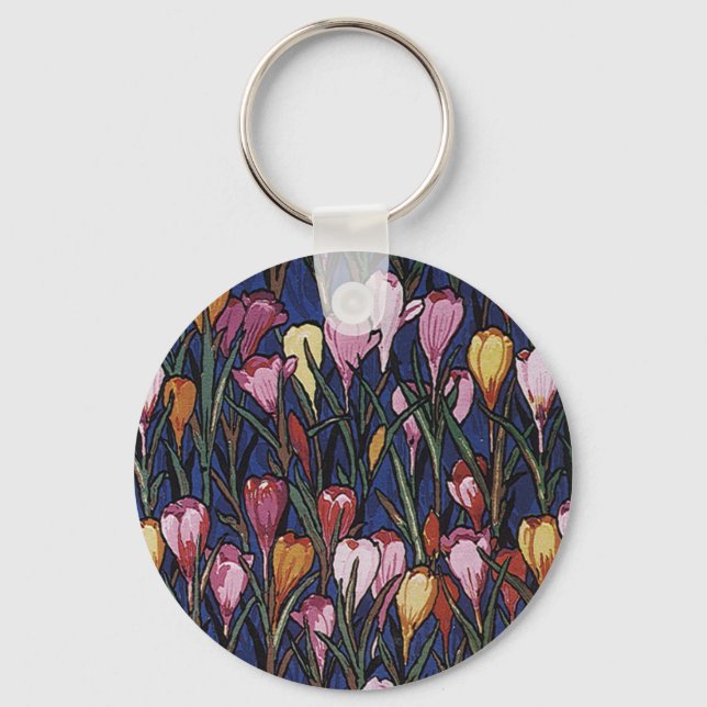 Chaveiro Flores de Crocus Antigos em um Jardim, Padrão Flor (Frente)