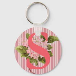 Chaveiro Flores de Hortênsia Rosa Monograma Listras Meninas