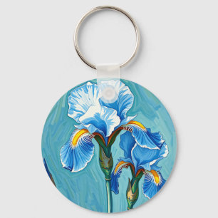 Chaveiro Flores de Íris Azul Padrão Artístico