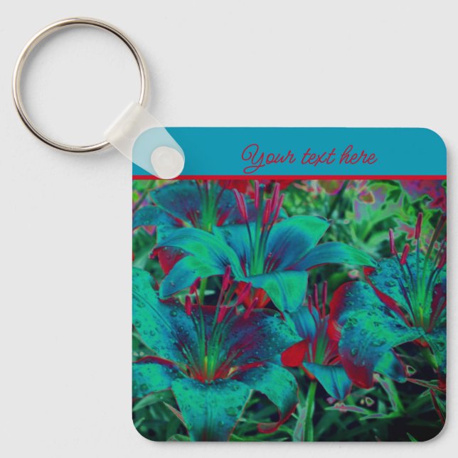 Chaveiro Flores de Lily Azul Vívidas Personalizadas (Frente)