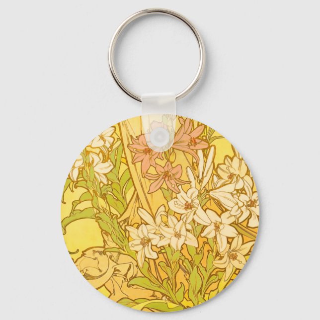Chaveiro Flores de lírio Art Nouveau de Alfonse Mucha (Frente)