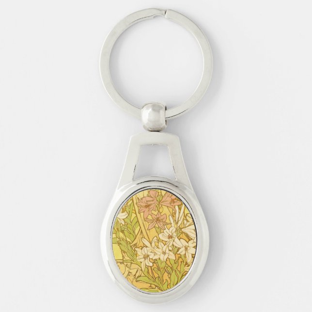 Chaveiro Flores de lírio Art Nouveau de Alfonse Mucha (Frente)