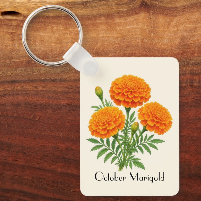 Chaveiro Flores de Marigold de Outubro  (Frente)
