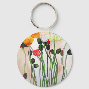 Chaveiro Flores de Papoula Laranja arte em aquarela