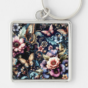 Chaveiro Flores de primavera e Borboletas Antigas