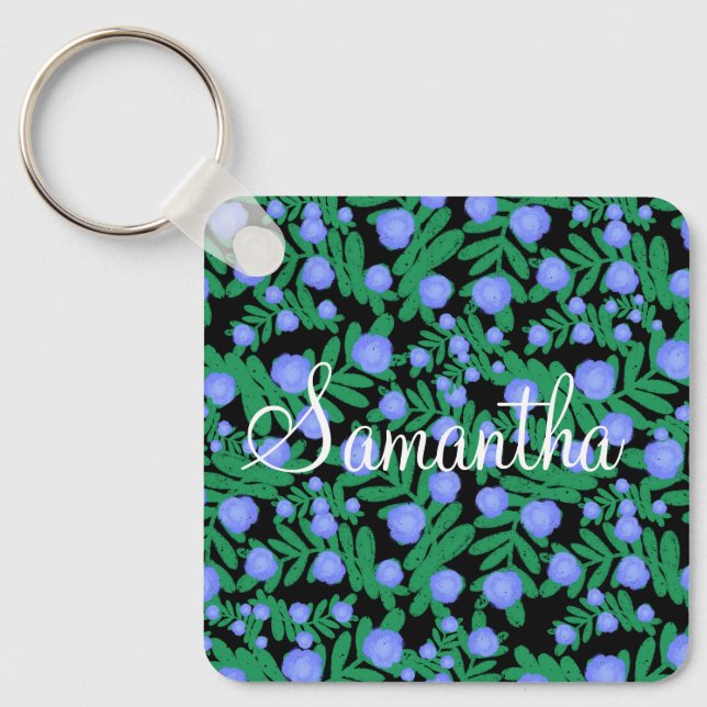 Chaveiro Flores De Púrpura Leve E Plantas De Folha Verde (Frente)