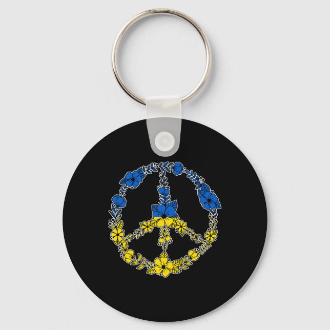 Chaveiro Flores De Sinal De Paz Da Ucrânia Em Azul E Amarel (Frente)
