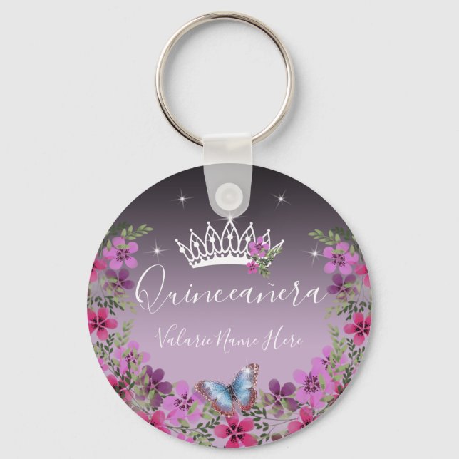 Chaveiro Flores e Borboleta Princesa Quinceanera Keychai (Frente)