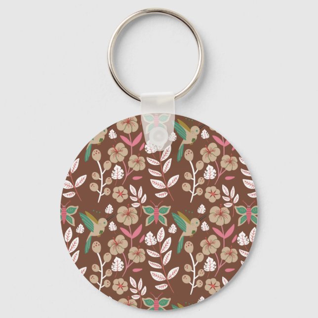 Chaveiro Flores, flores, folhas, borboletas, sem costura, (Frente)