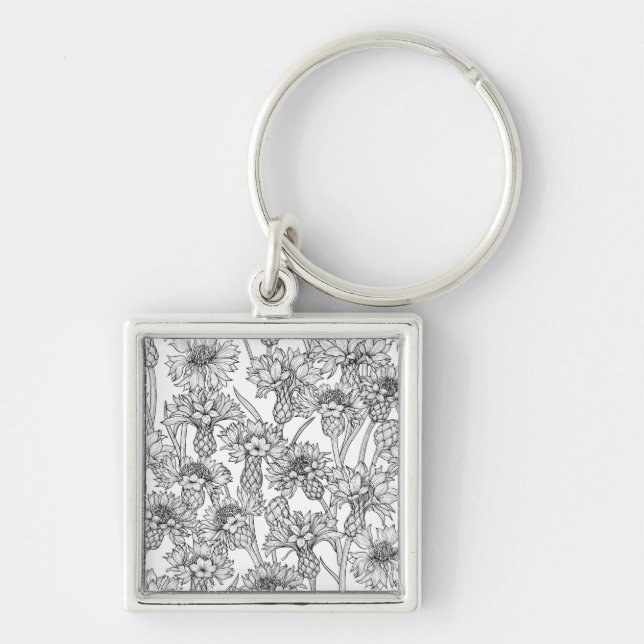 Chaveiro Flores, flores silvestres, a preto e branco (Frente)