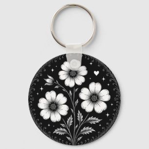 Chaveiro Flores Góticas Pretas e Brancas