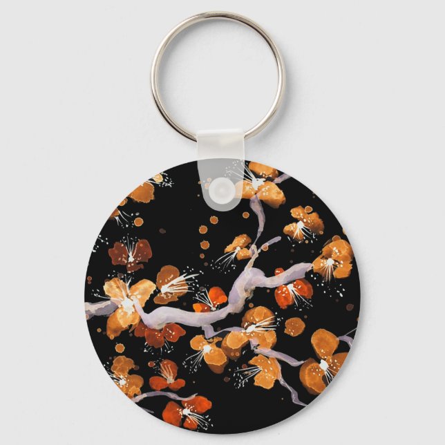 Chaveiro Flores Laranja em Preto (Frente)