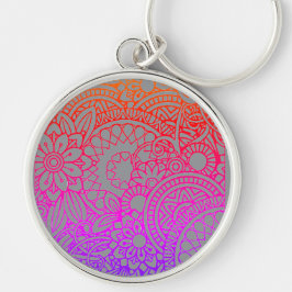Chaveiro Flores Laranja Roxo e Fundo Cinza K