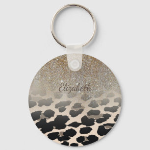 Chaveiro Flores Modernas Fofas em Estampa de Leopardo - Per
