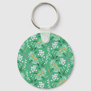 Chaveiro Flores Retro, Padrão Botânico Sem Costura.