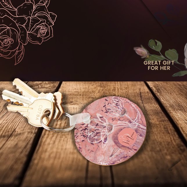 Chaveiro Flores Rosa bonito de Salmão (Pretty Girly Salmon Pink Flowers Keychain)