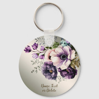 Chaveiro Flores Rosa Roxo Dourado Elegante