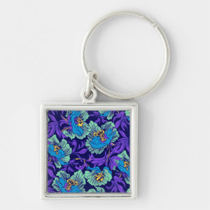 Chaveiro Flores roxas e azuis William Morris