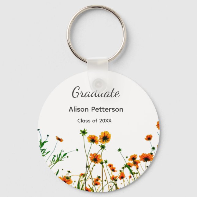 Chaveiro Flores silvestres amarelas alaranjadas modernas e  (Frente)