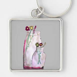 Chaveiro Flores silvestres de aquarelas brancas em vaso