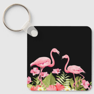 Chaveiro Flores Tropicais e Design de Flamingos