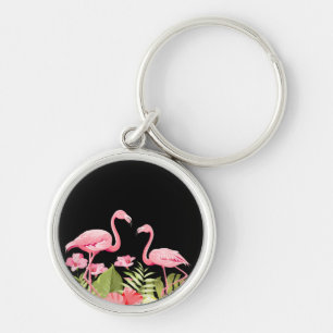 Chaveiro Flores Tropicais e Design de Flamingos