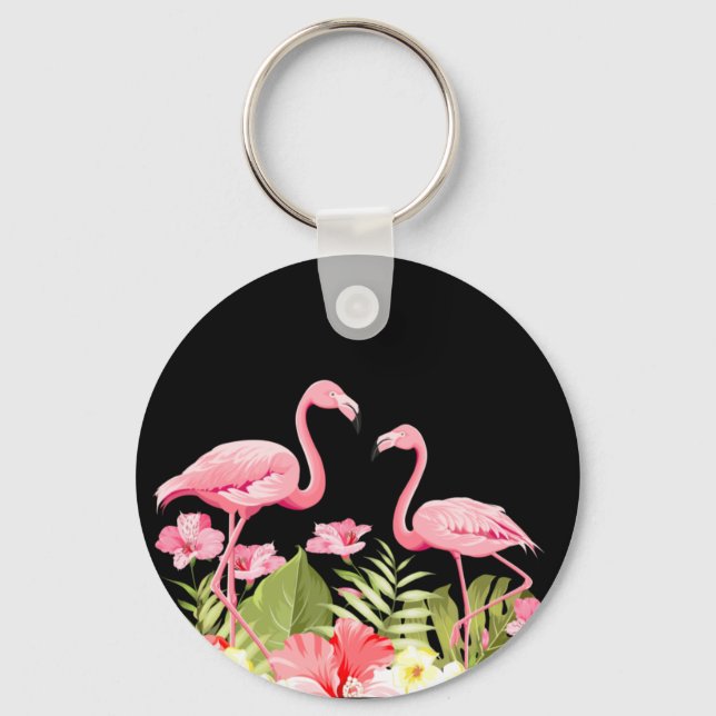 Chaveiro Flores Tropicais E Flamingos-32146 (Frente)