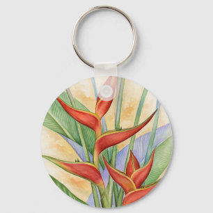 Chaveiro Flores tropicais vermelhas de Heliconia que pintam