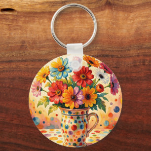 Chaveiro Flores Vibrantes, Bolinhas Coloridas,