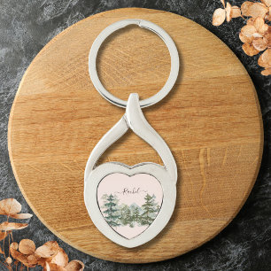 Chaveiro Floresta de Pinheiros em Aquarela e Montanha Rústi