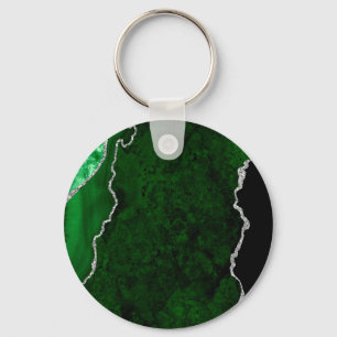 Chaveiro Floresta Glamourosa Mármore Verde Chic Prata Brilh