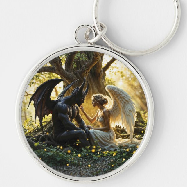 Chaveiro Floresta mística de demônio branco preto (Frente)