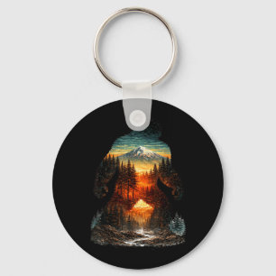 Chaveiro Floresta Montanhosa Bigfoot Pôr do Sol Exterior Re