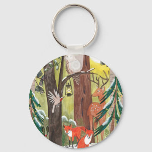 Chaveiro Floresta verde com animais silvestres 