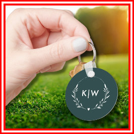 Chaveiro Floresta Verde e Branco | Monograma de Iniciais Mo