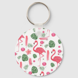 Chaveiro Flórida floral de flamingo tropical verde-rosa