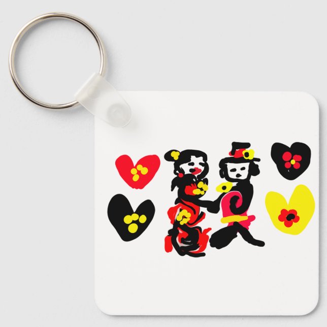 Chaveiro Flowers and black and red Valentine day (Frente)