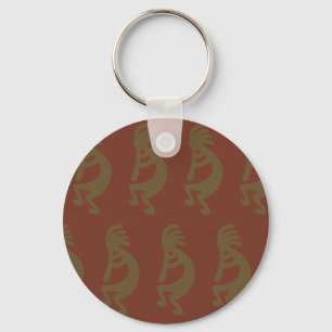 Chaveiro Flute Playing Kokopelli Figura verde sobre vermelh