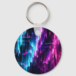 Chaveiro Fluxo de Dados de Glitch Neon Abstrato